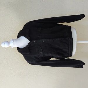 Ashley Vintage Charm Black Sherpa Lined Denim Trucker Jacket Size Large